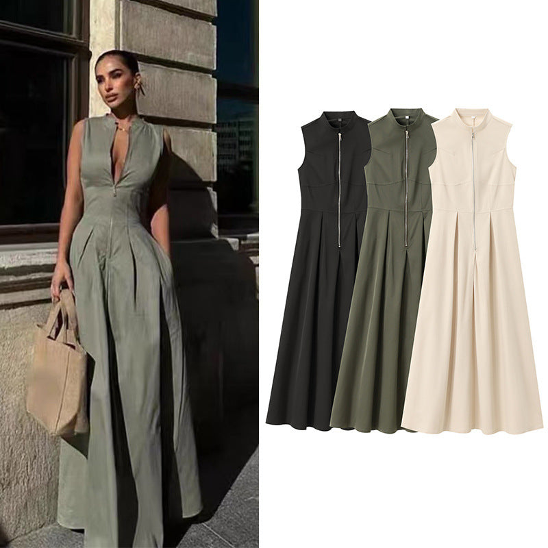 Womens A-Line Sleeveless Midi Dress