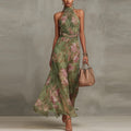 Floral Print High Waist Slit Dress
