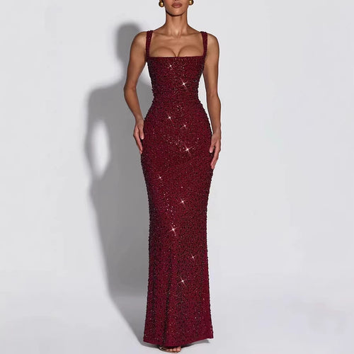 Burgundy Sequin Evening Gown