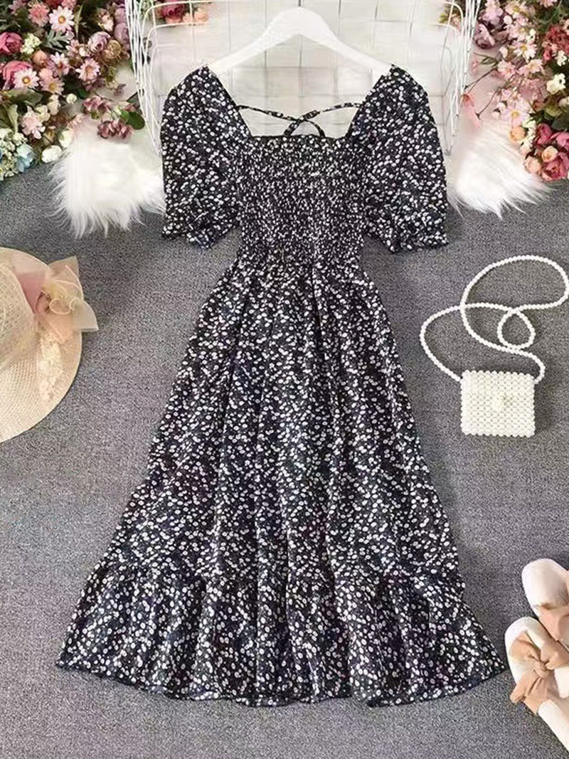 French Retro Floral Print Women Dress