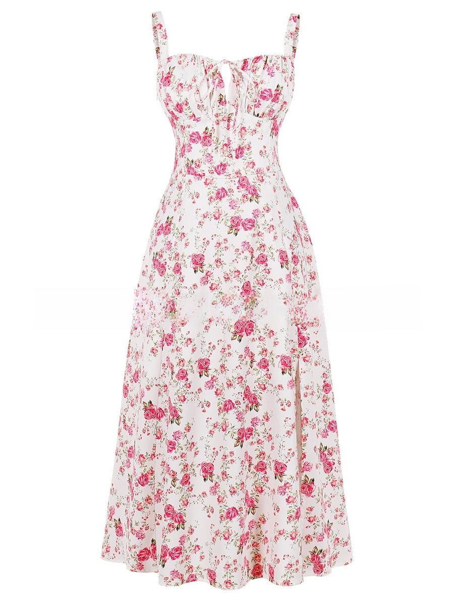 Tie-Up Strap Dress with Back Tie Waist-Cinching Long Dress