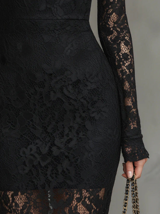 Elegant Black Stretch Lace Mermaid Dress