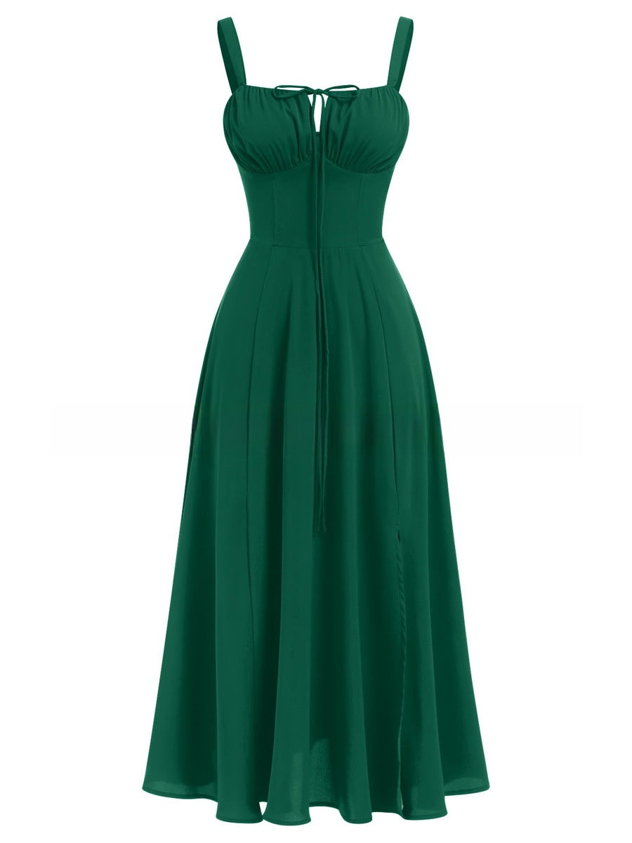 Tie-Up Strap Dress with Back Tie Waist-Cinching Long Dress