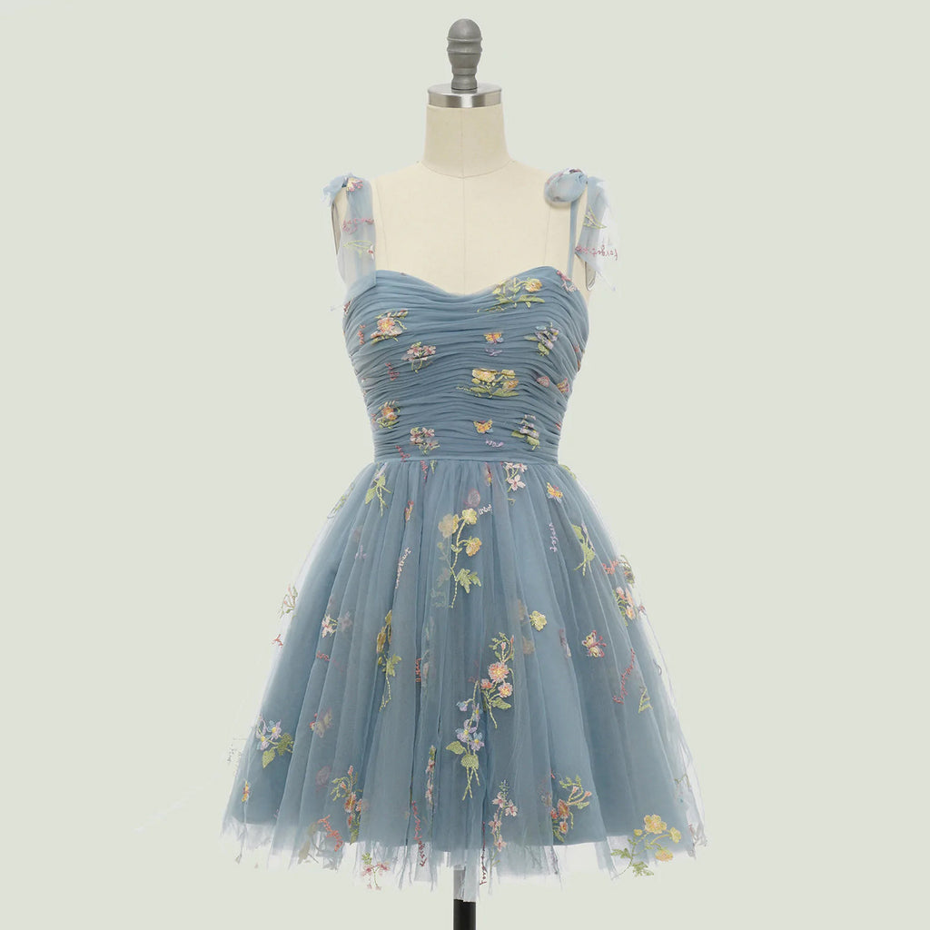 Floral Strappy Evening Dress with Small Tail