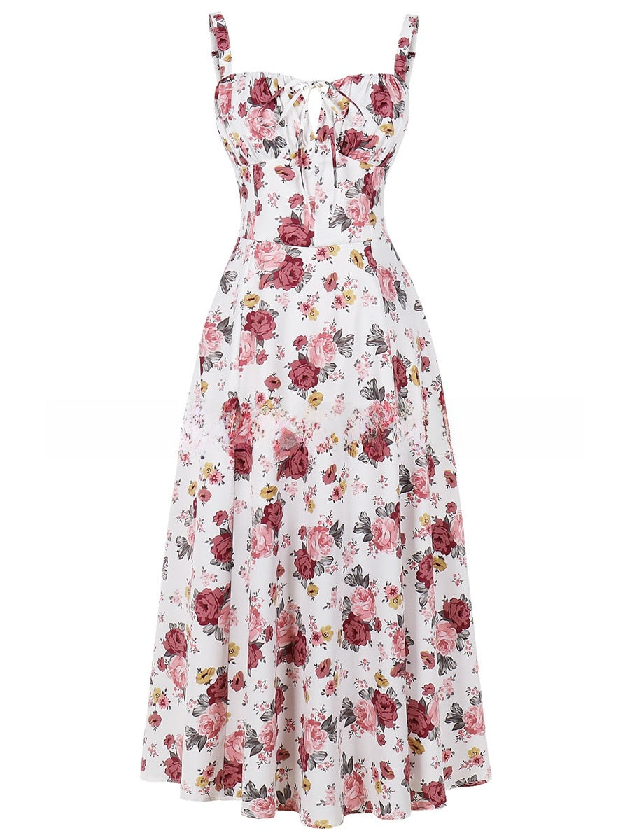 Tie-Up Strap Dress with Back Tie Waist-Cinching Long Dress