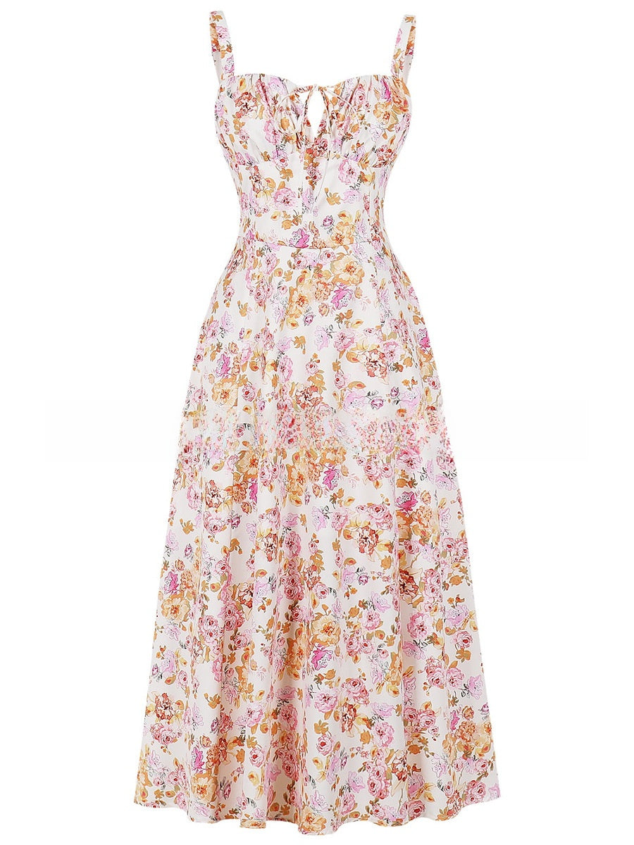 Tie-Up Strap Dress with Back Tie Waist-Cinching Long Dress