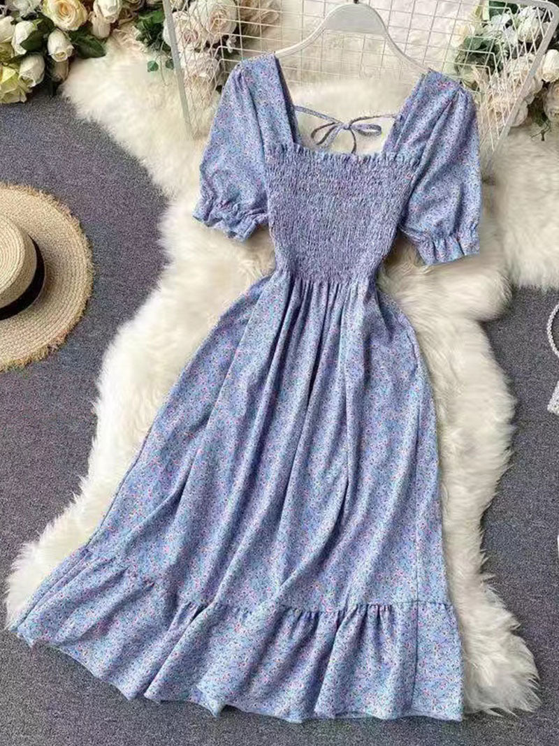French Retro Floral Print Women Dress