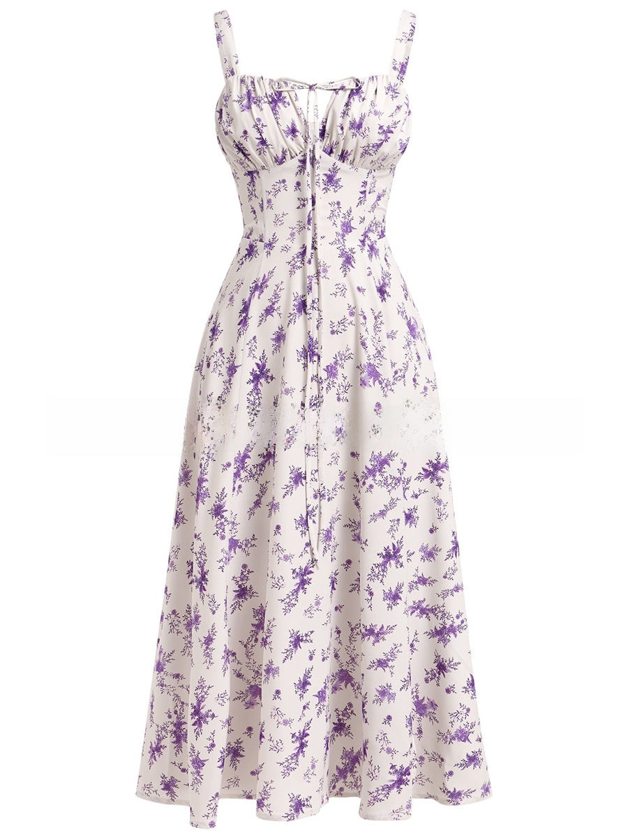 Tie-Up Strap Dress with Back Tie Waist-Cinching Long Dress
