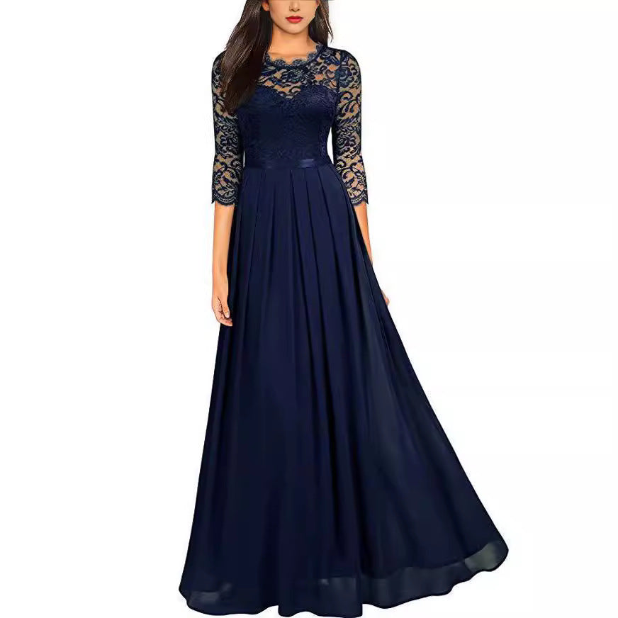 Elegant Lace Patchwork Evening Dress