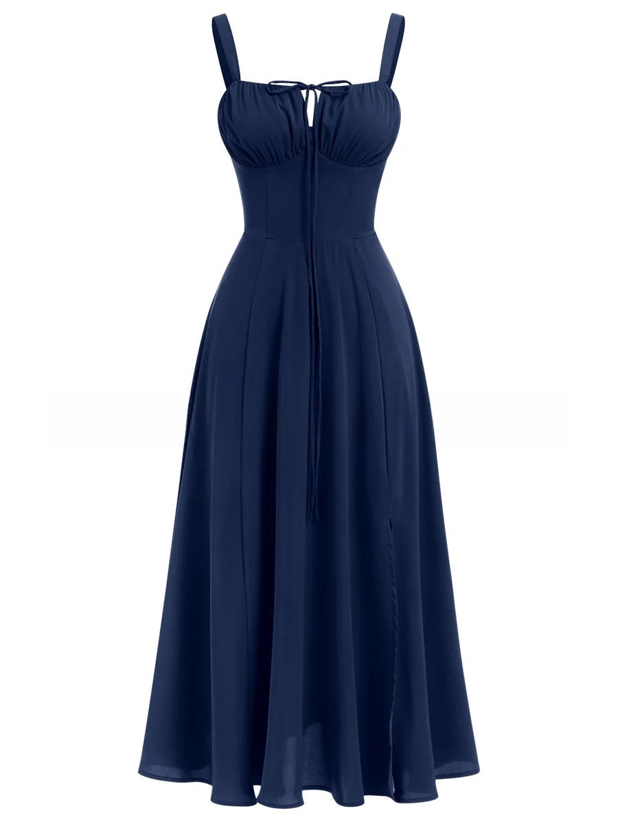Tie-Up Strap Dress with Back Tie Waist-Cinching Long Dress