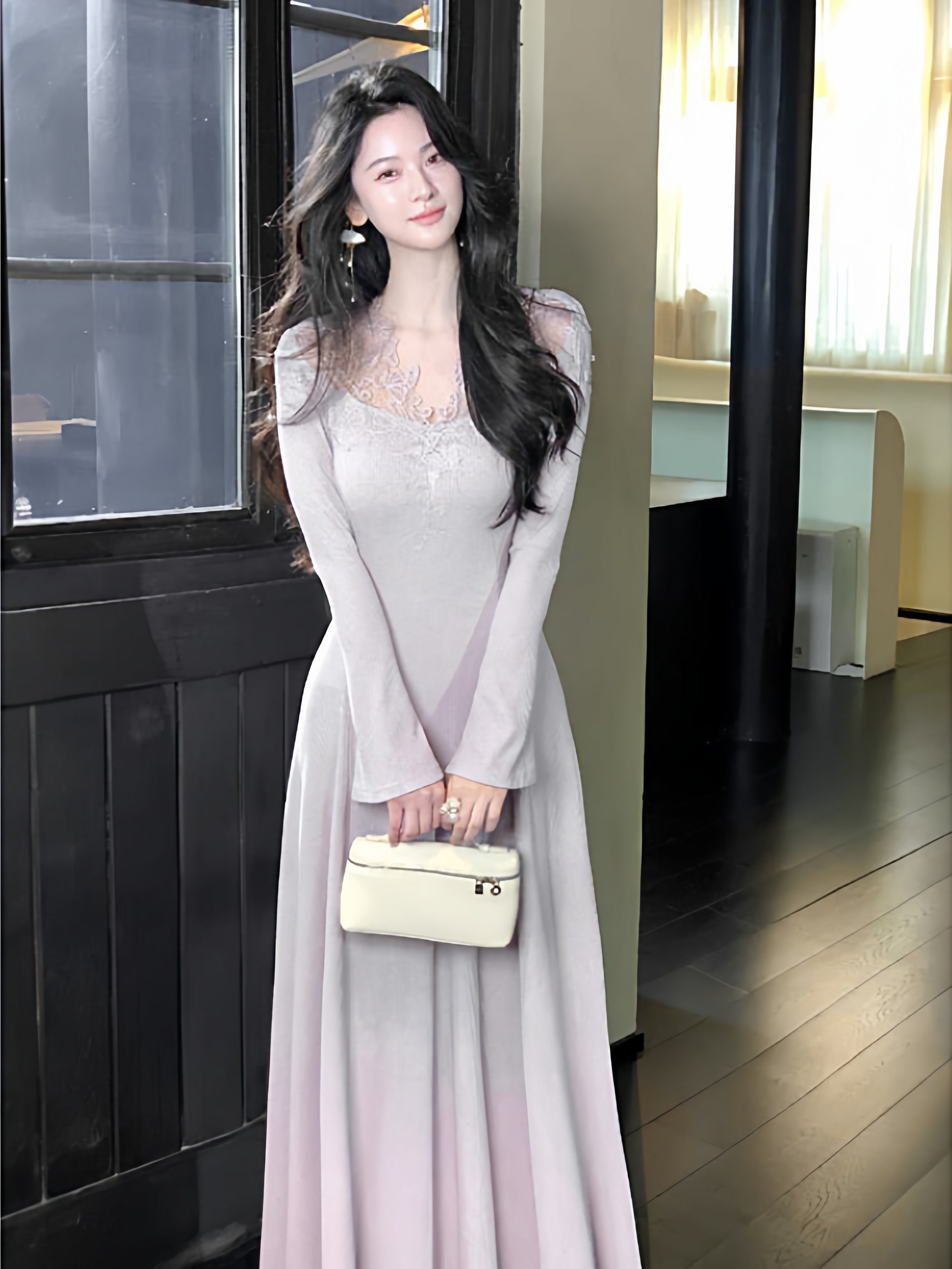 Korean Style Lace V-Neck Dress