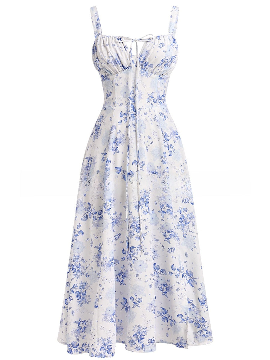 Tie-Up Strap Dress with Back Tie Waist-Cinching Long Dress