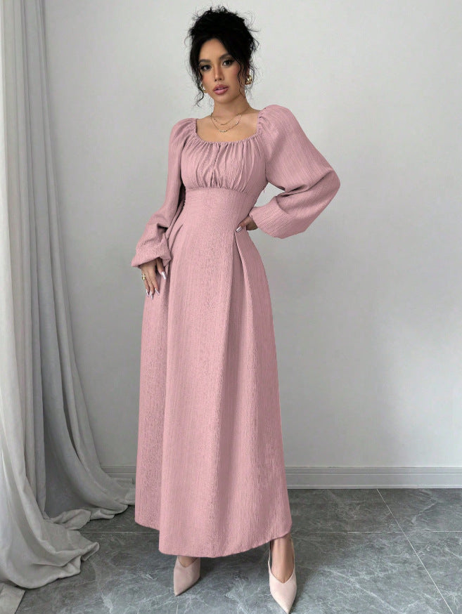 Elegant Square Neck A-Line Dress with Long Sleeves