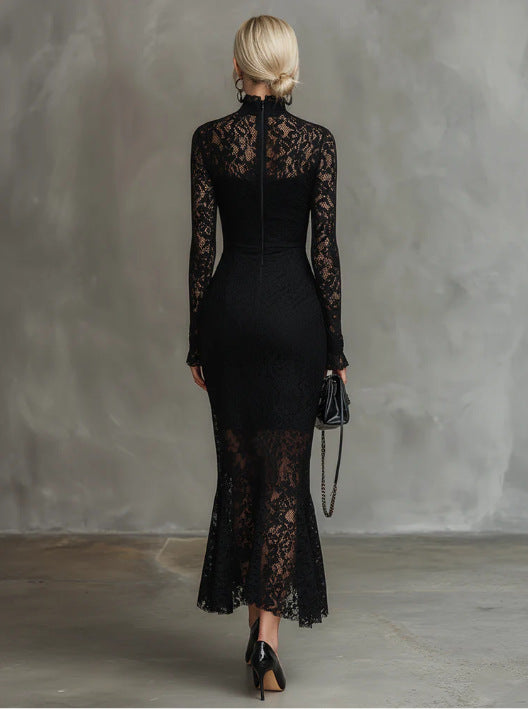 Elegant Black Stretch Lace Mermaid Dress