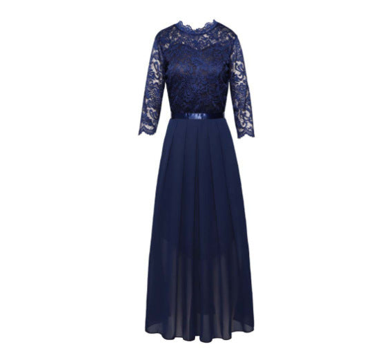 Elegant Lace Patchwork Evening Dress