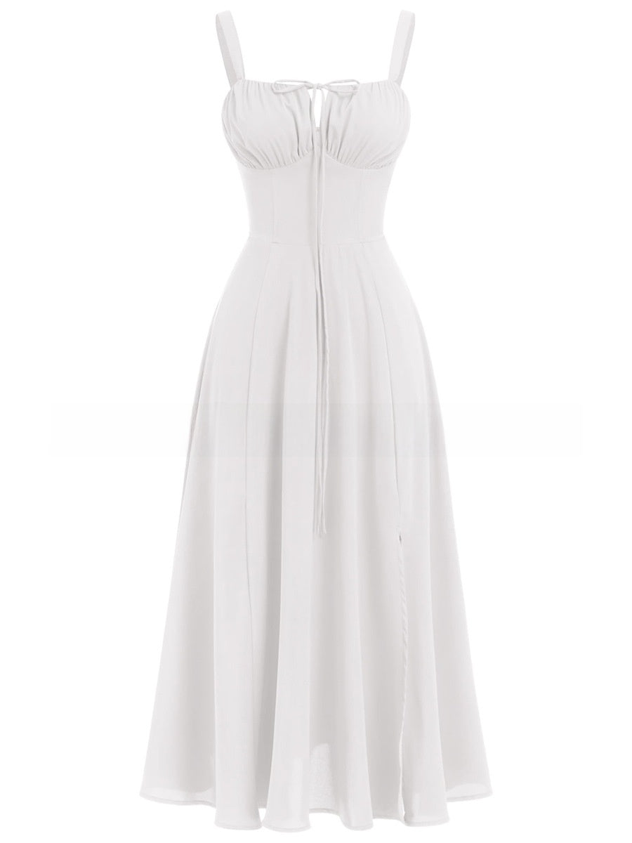 Tie-Up Strap Dress with Back Tie Waist-Cinching Long Dress