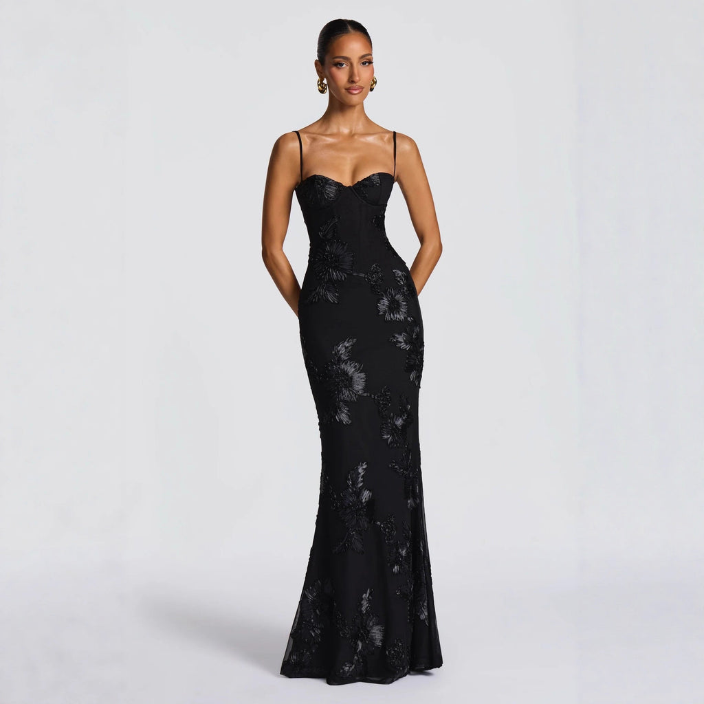 Elegant Floral Backless Long Dress for Women