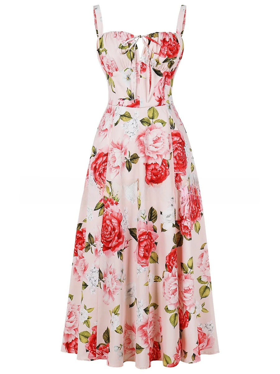 Tie-Up Strap Dress with Back Tie Waist-Cinching Long Dress