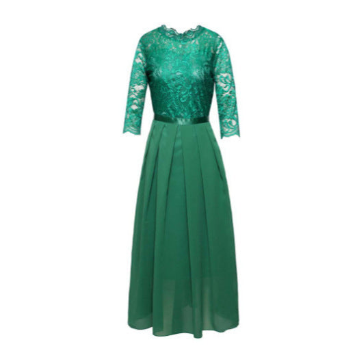Elegant Lace Patchwork Evening Dress