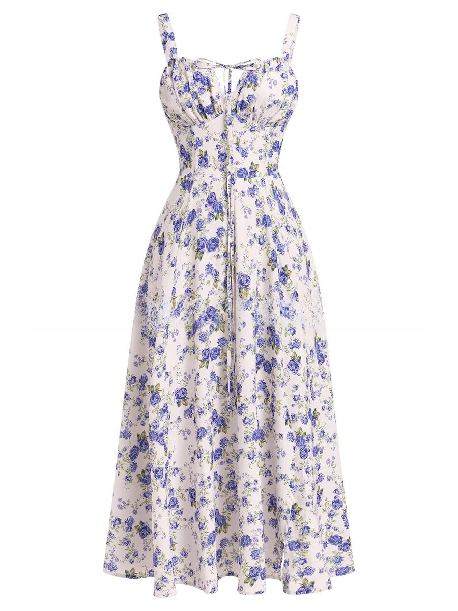 Tie-Up Strap Dress with Back Tie Waist-Cinching Long Dress