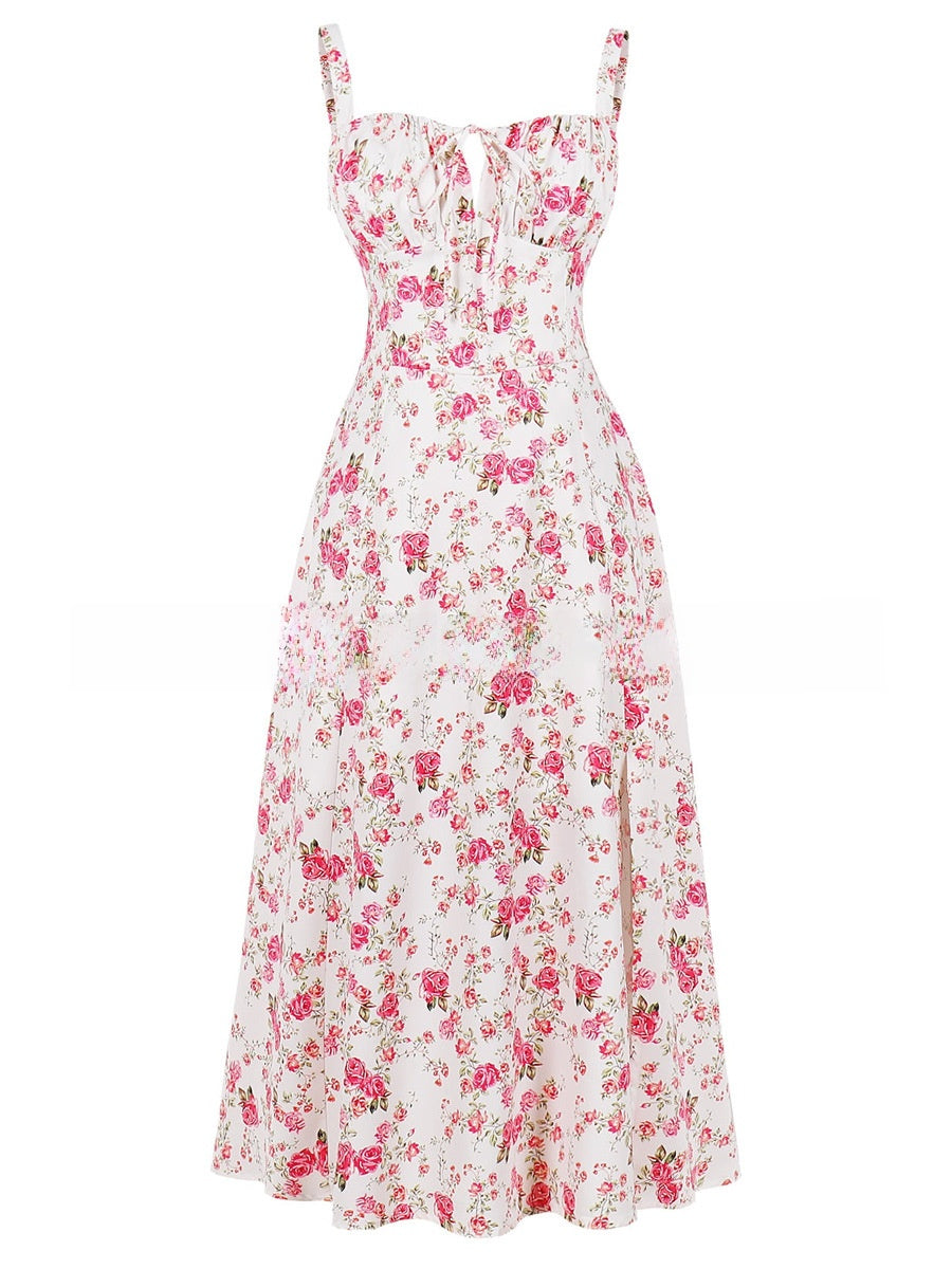 Tie-Up Strap Dress with Back Tie Waist-Cinching Long Dress