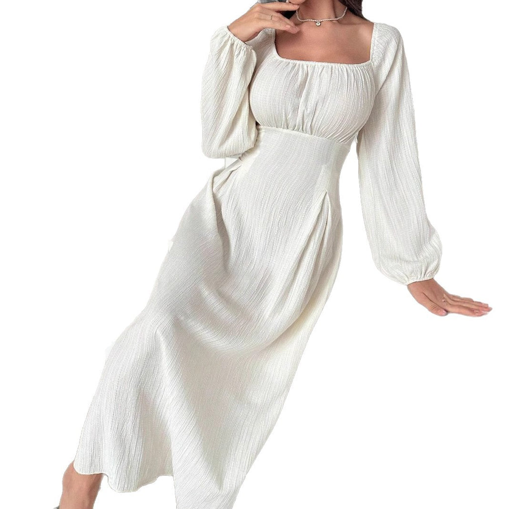 Elegant Square Neck A-Line Dress with Long Sleeves