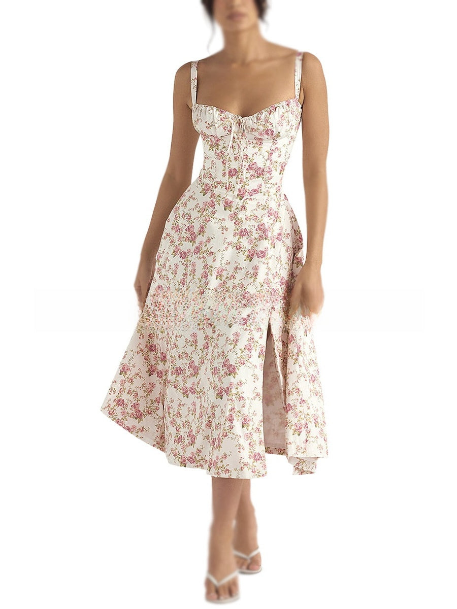 Tie-Up Strap Dress with Back Tie Waist-Cinching Long Dress