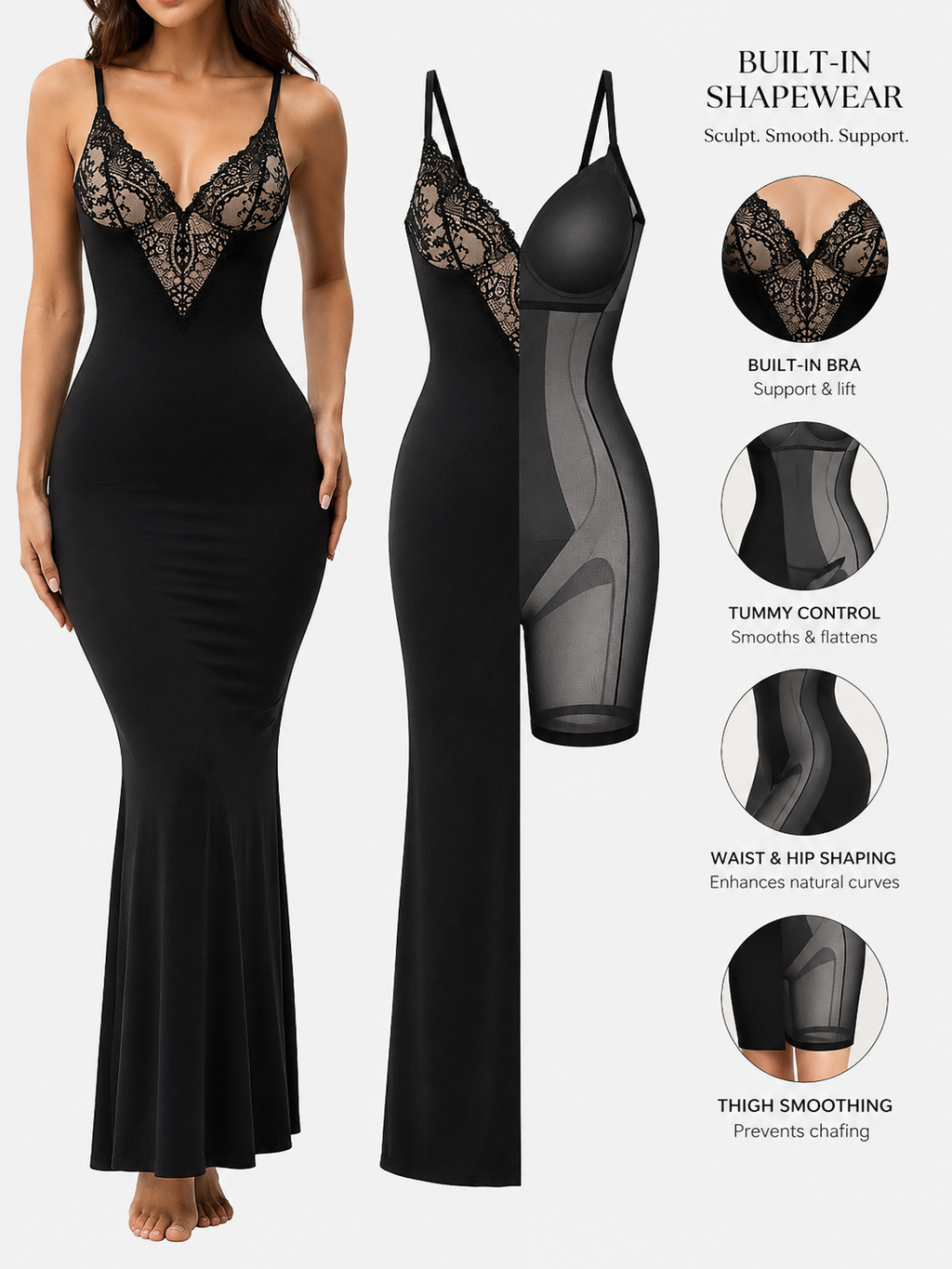 Sleeveless Lace Bodycon Dress with Built-in Shapewear