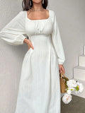 Elegant Square Neck A-Line Dress with Long Sleeves