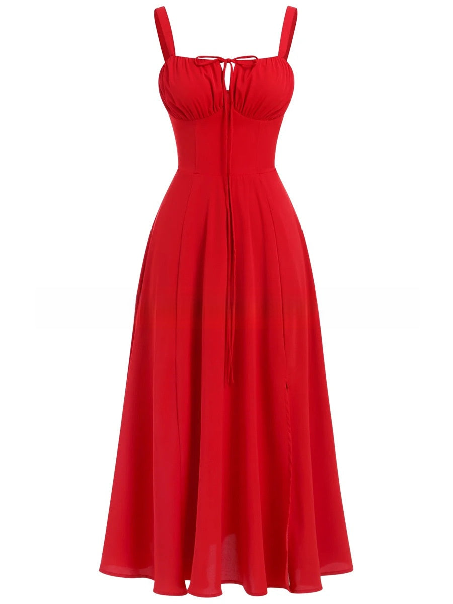 Tie-Up Strap Dress with Back Tie Waist-Cinching Long Dress