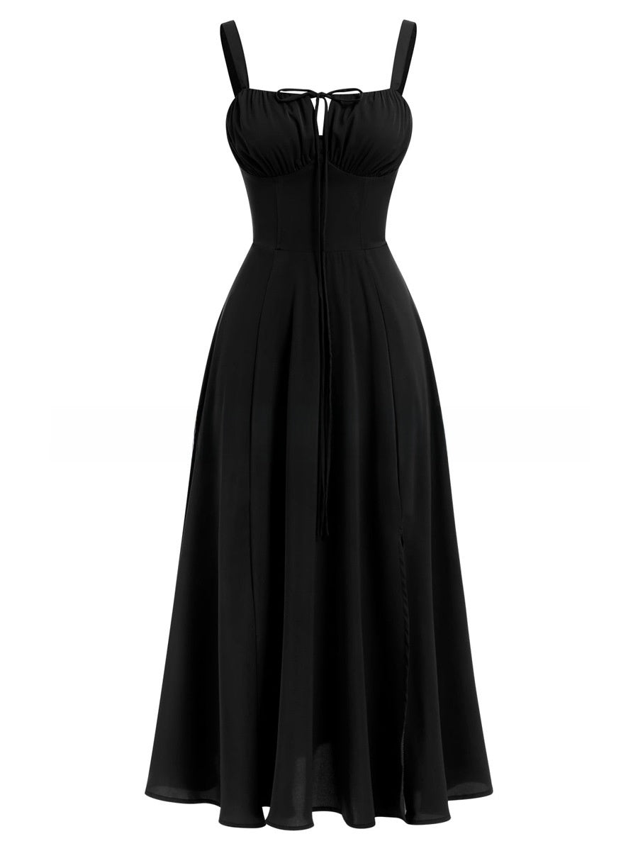 Tie-Up Strap Dress with Back Tie Waist-Cinching Long Dress