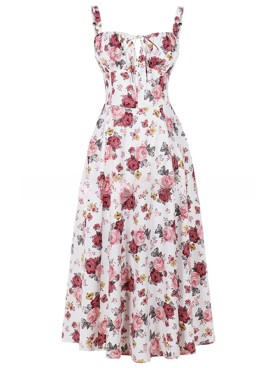 Tie-Up Strap Dress with Back Tie Waist-Cinching Long Dress