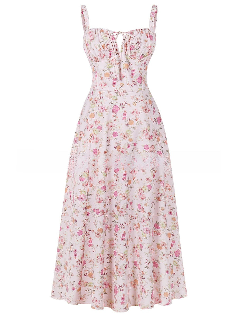 Tie-Up Strap Dress with Back Tie Waist-Cinching Long Dress