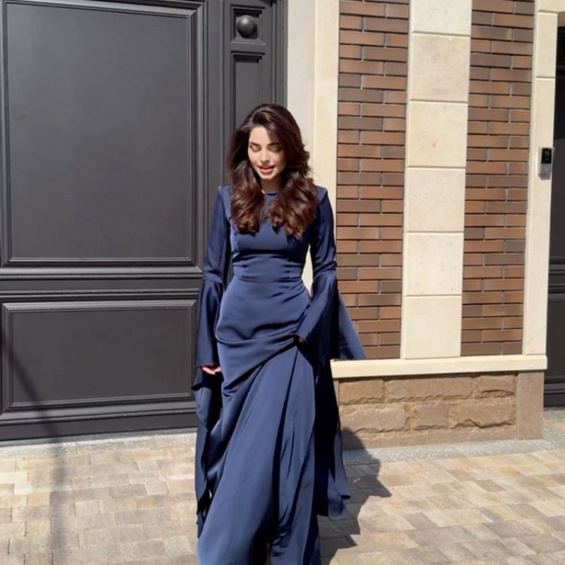 Elegant Flared Sleeve Evening Dress