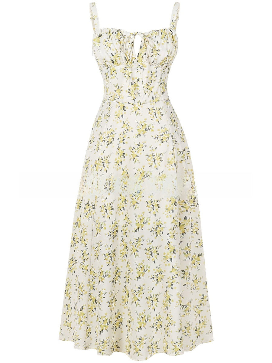 Tie-Up Strap Dress with Back Tie Waist-Cinching Long Dress