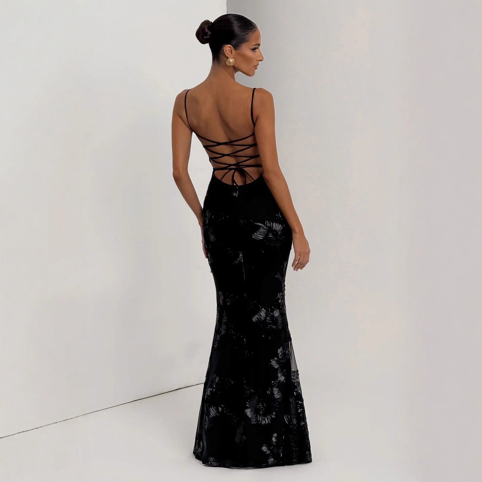 Elegant Floral Backless Long Dress for Women