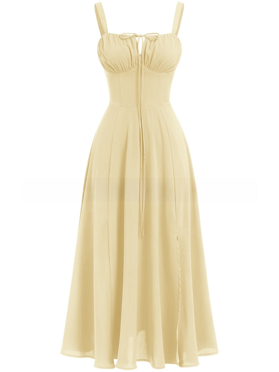 Tie-Up Strap Dress with Back Tie Waist-Cinching Long Dress