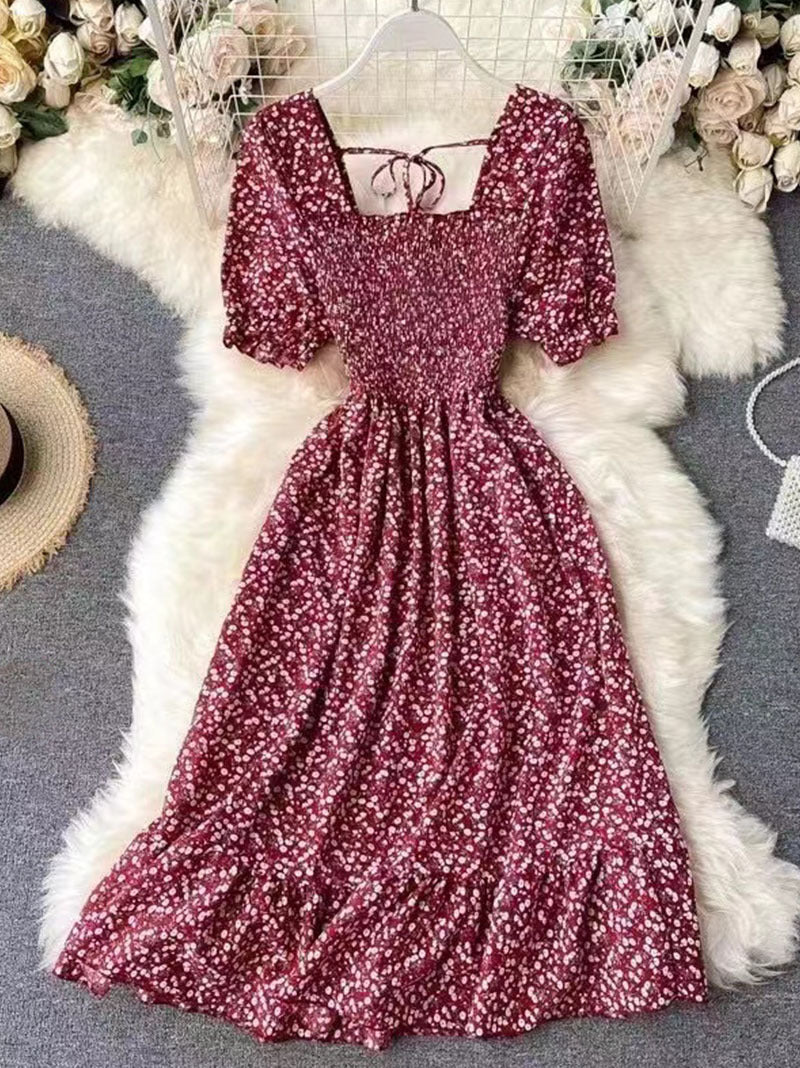 French Retro Floral Print Women Dress