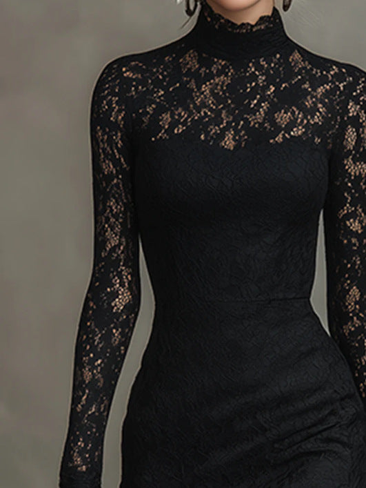 Elegant Black Stretch Lace Mermaid Dress