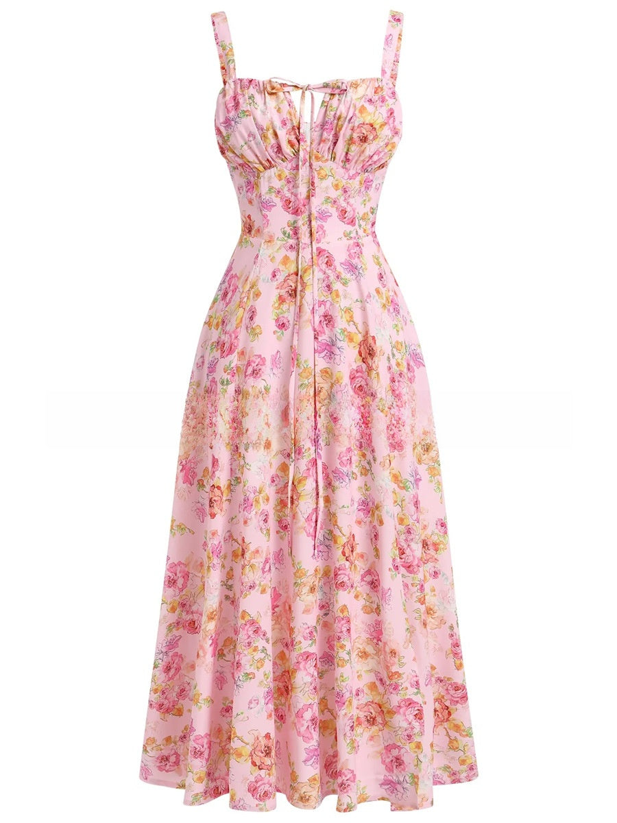 Tie-Up Strap Dress with Back Tie Waist-Cinching Long Dress