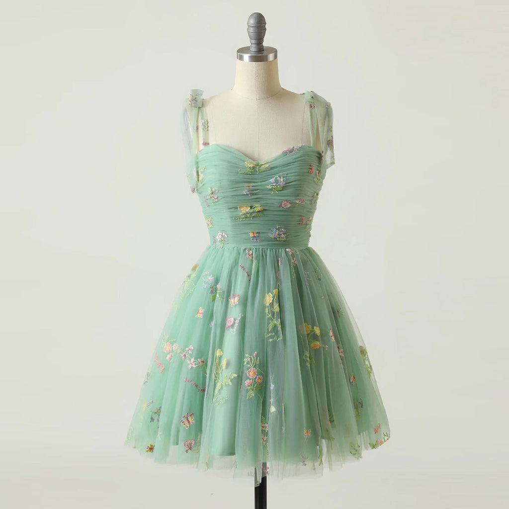 Floral Strappy Evening Dress with Small Tail