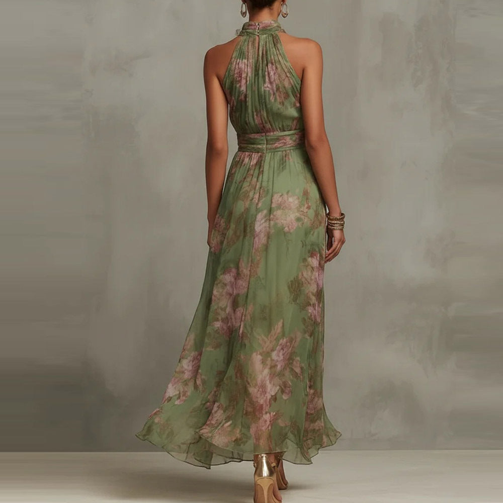 Floral Print High Waist Slit Dress